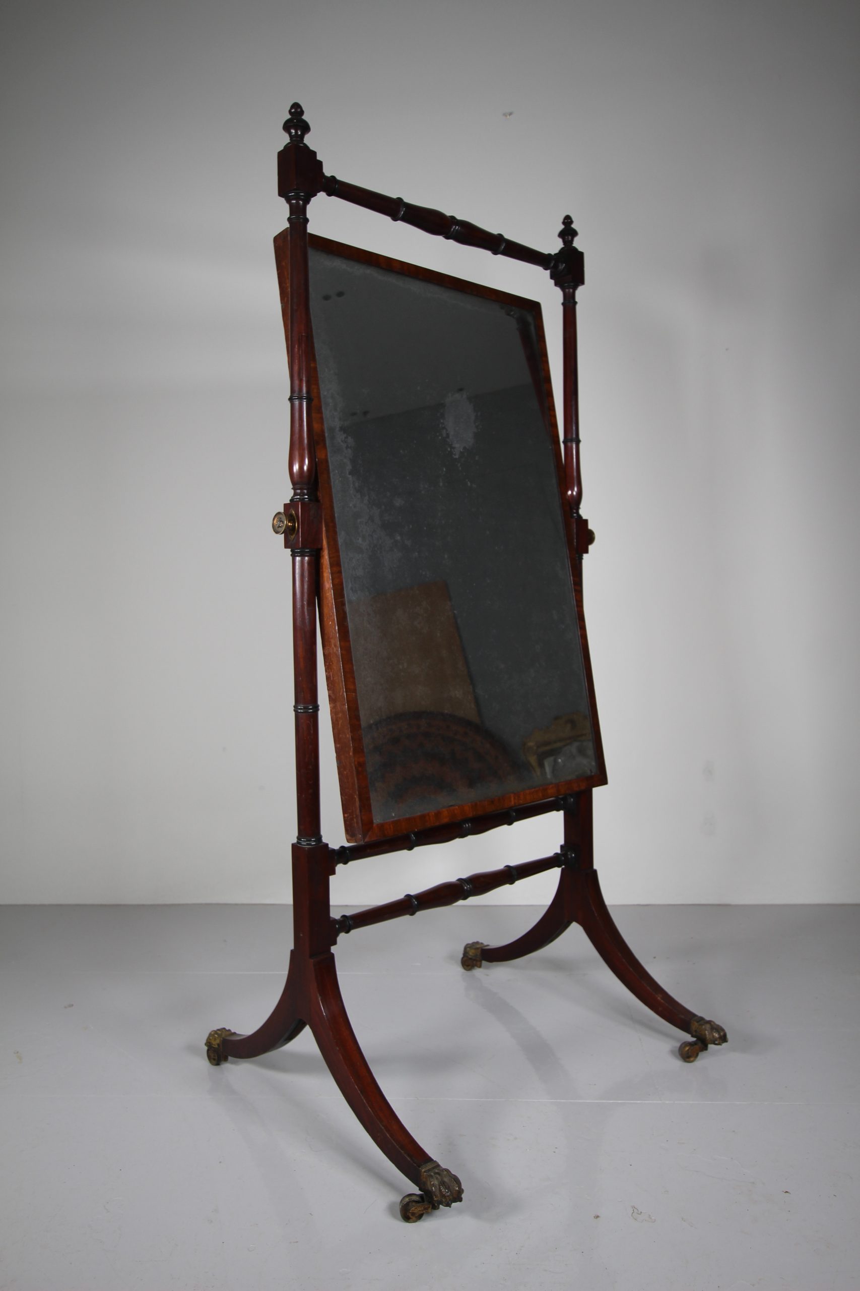English Regency Quality Antique Mahogany Cheval Dressing Mirror