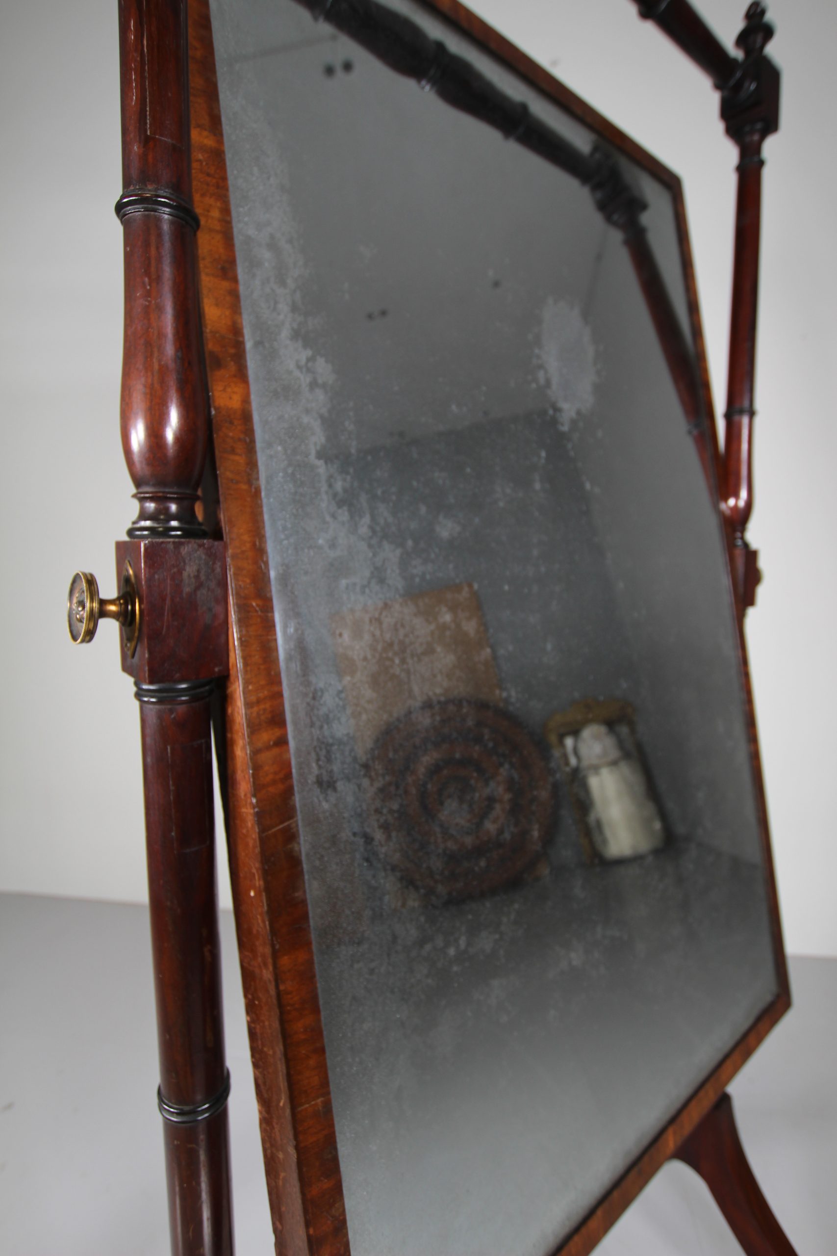 English Regency Quality Antique Mahogany Cheval Dressing Mirror - Image 8