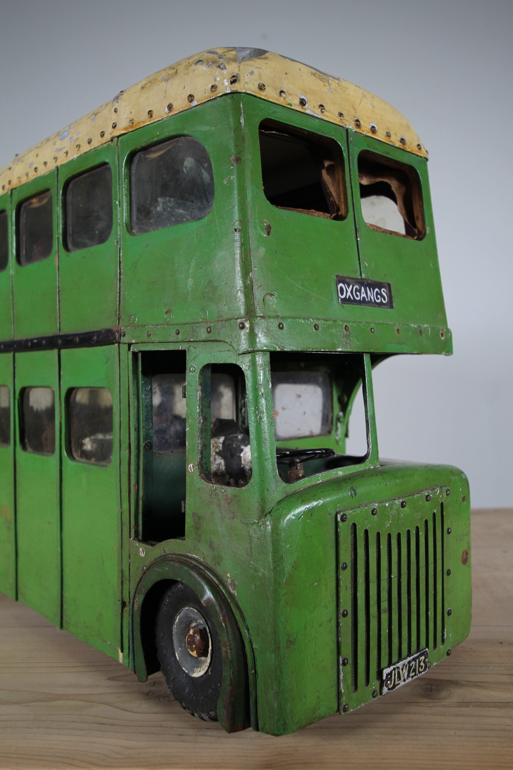 Large Scale Aluminium & Wood 1940’s Scottish Double Decker Bus in Original Paint