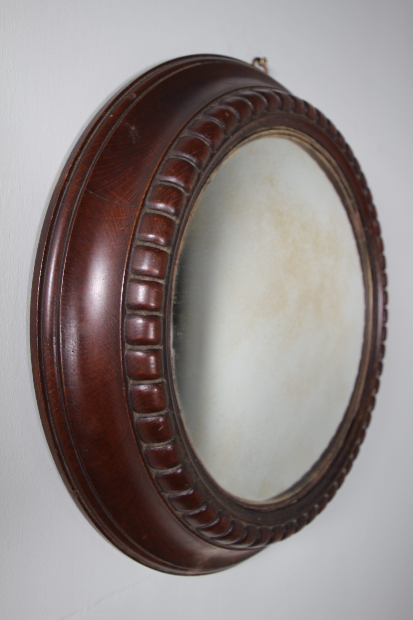 Edwardian Antique Oak Framed Convex Wall Mirror