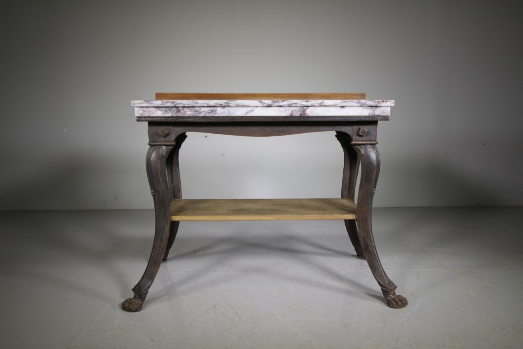 English 19th Century Antique Iron & Marble Side Table