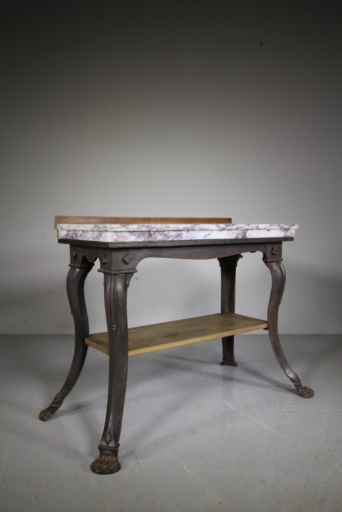 English 19th Century Antique Iron & Marble Side Table