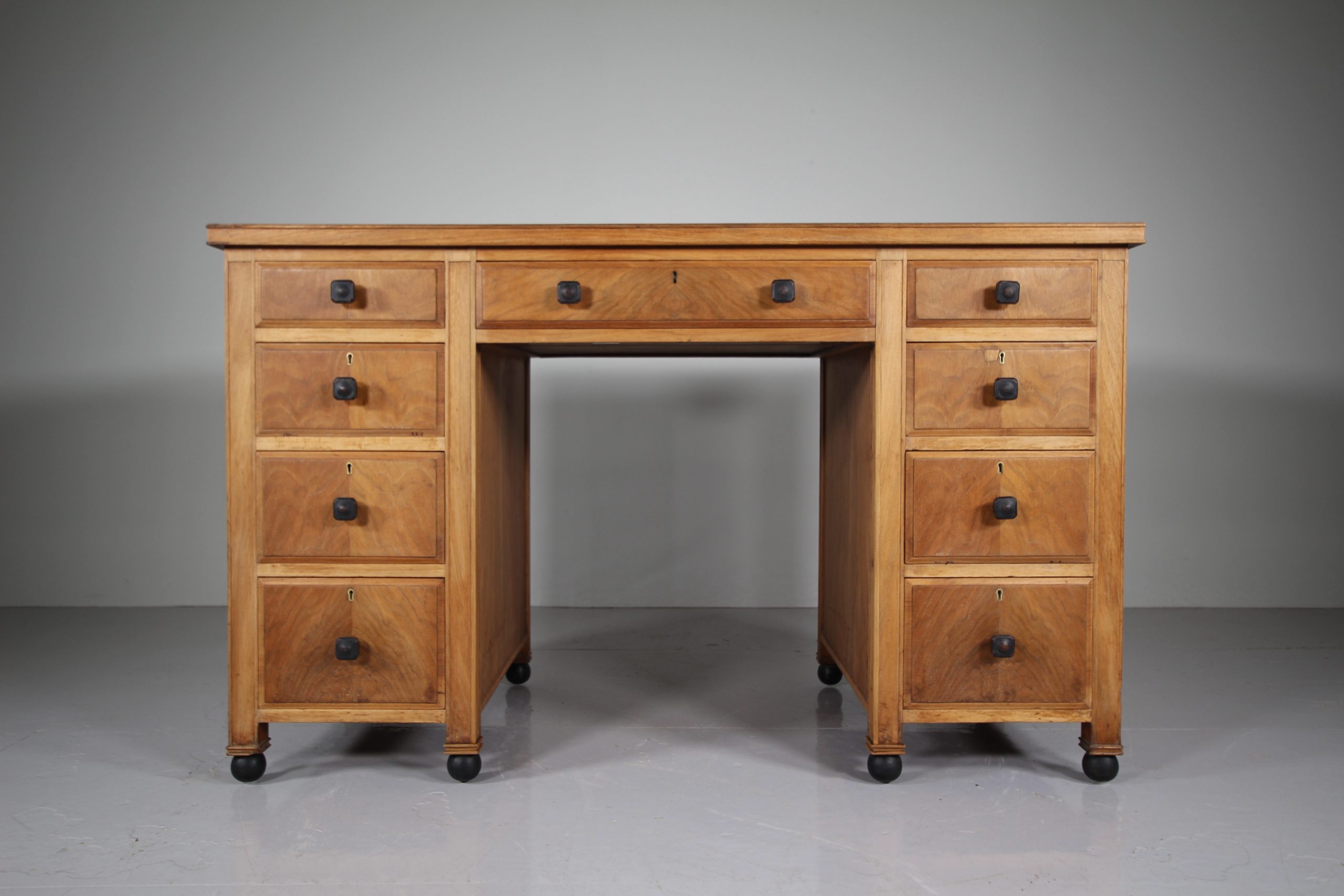 Heals Quality Antique Kneehole Writing Desk - Labelled