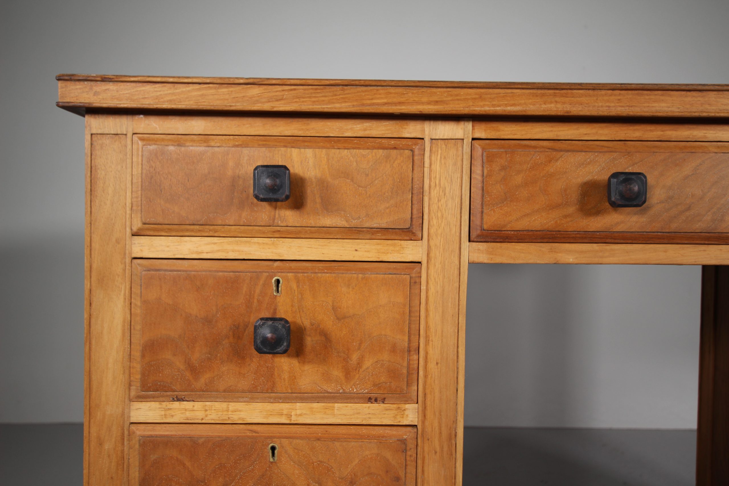 Heals Quality Antique Kneehole Writing Desk - Labelled - Image 4