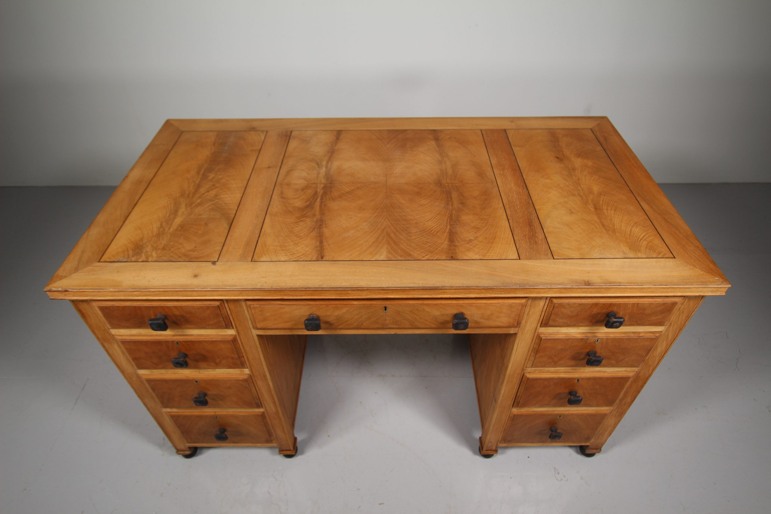 Heals Quality Antique Kneehole Writing Desk - Labelled - Image 5