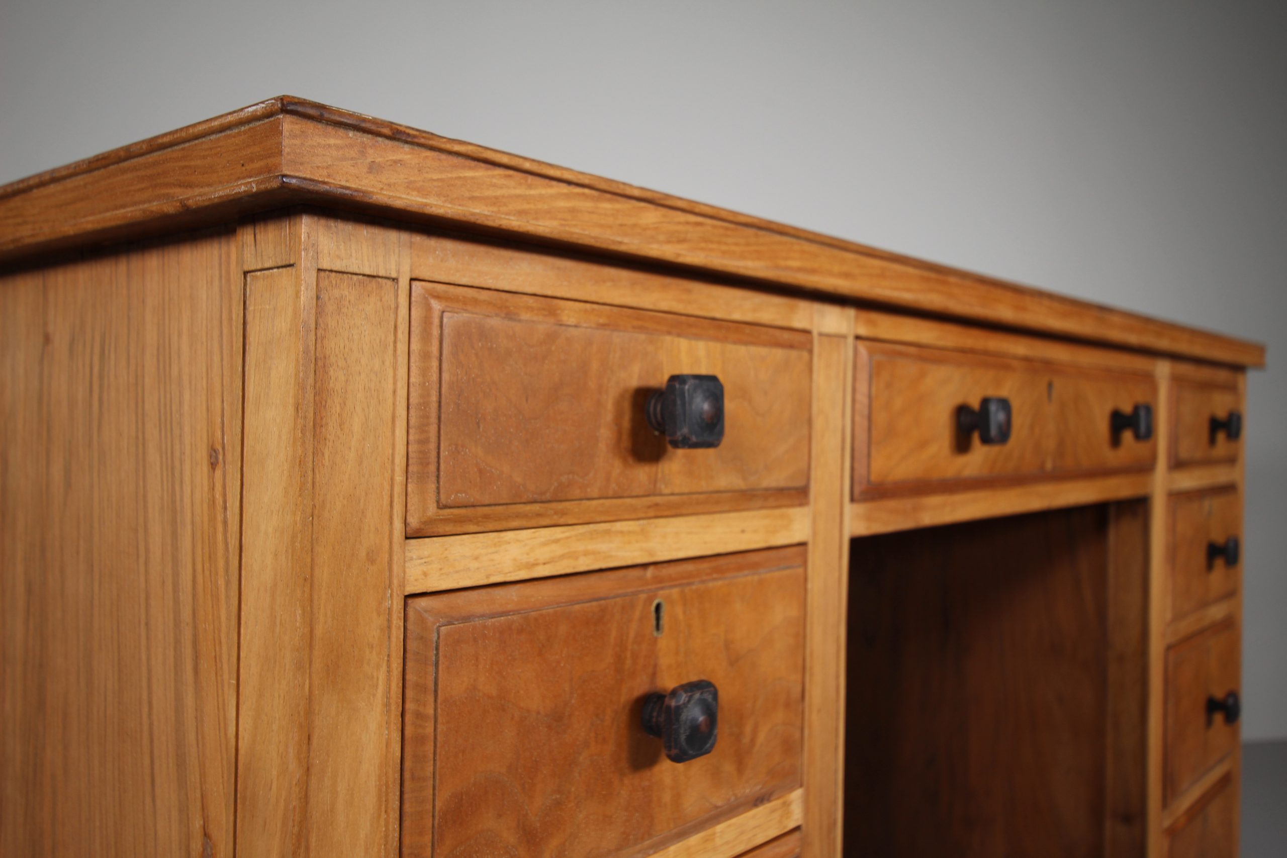 Heals Quality Antique Kneehole Writing Desk - Labelled - Image 8