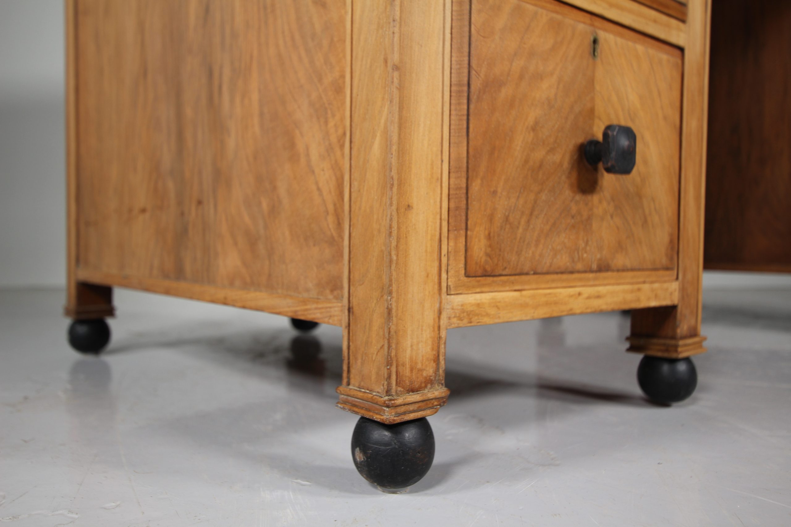 Heals Quality Antique Kneehole Writing Desk - Labelled - Image 9