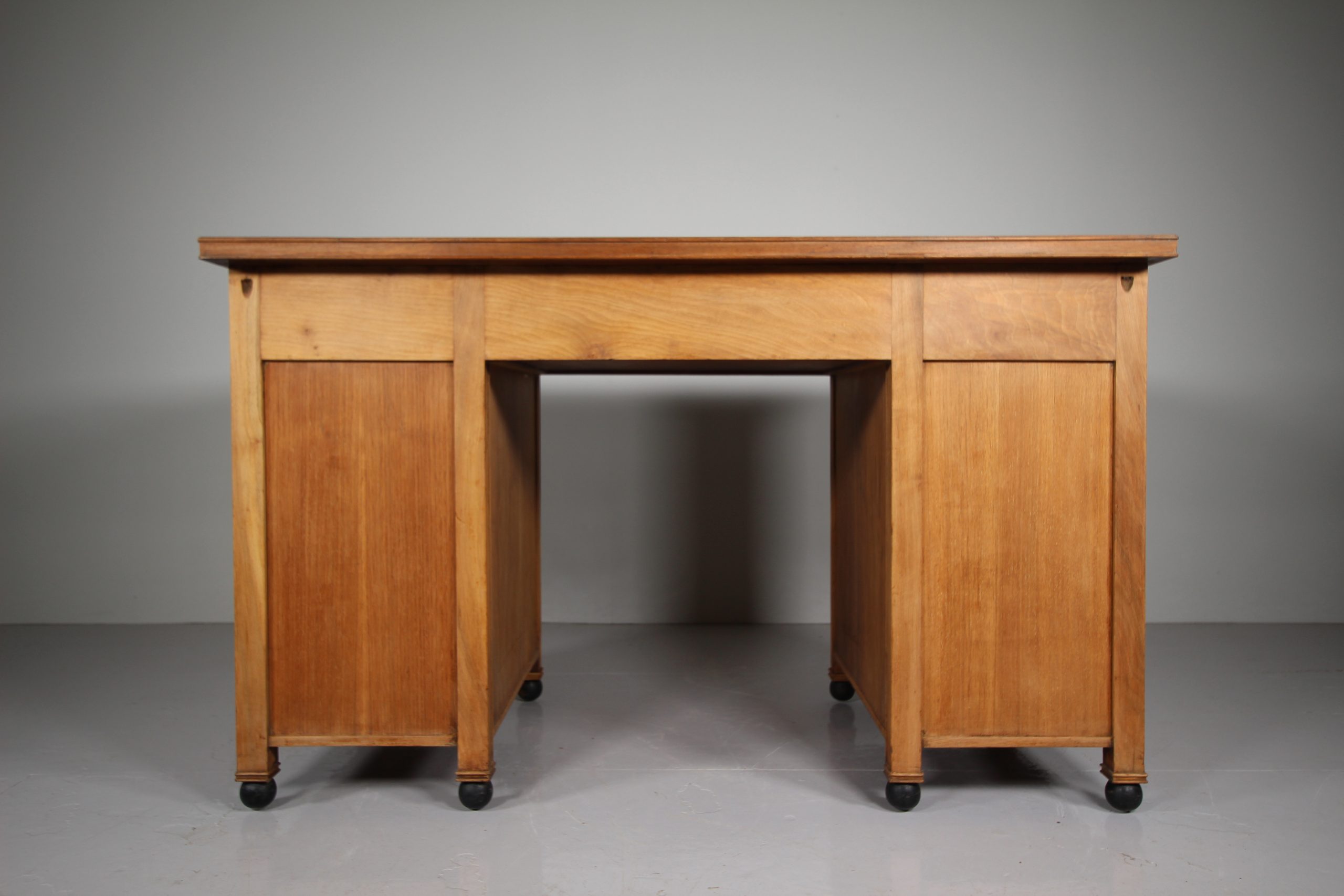 Heals Quality Antique Kneehole Writing Desk - Labelled - Image 10