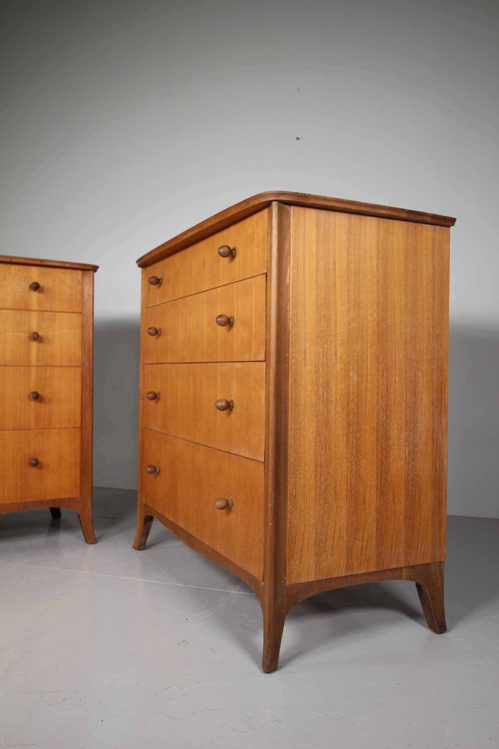 Pair of Heals 1950’s Walnut Chest of Drawers – Labelled