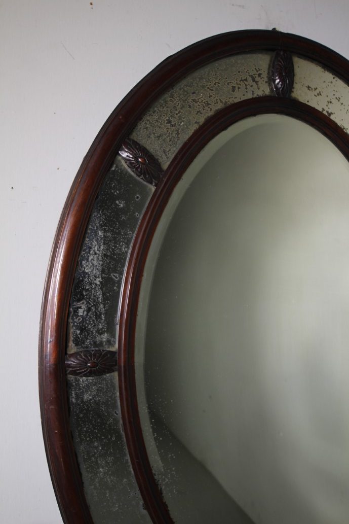Large English 19th Century Antique Oval Country House Mahogany Mirror - Image 3